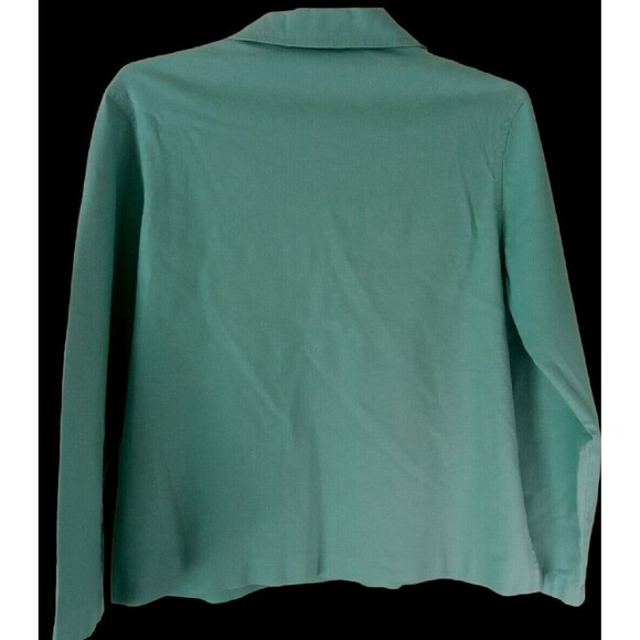 N Touch Jacket Size S AQUA BLUE EMBROIDERED  BEADED FLORAL BUTTON LINEN BLEND - Picture 9 of 9